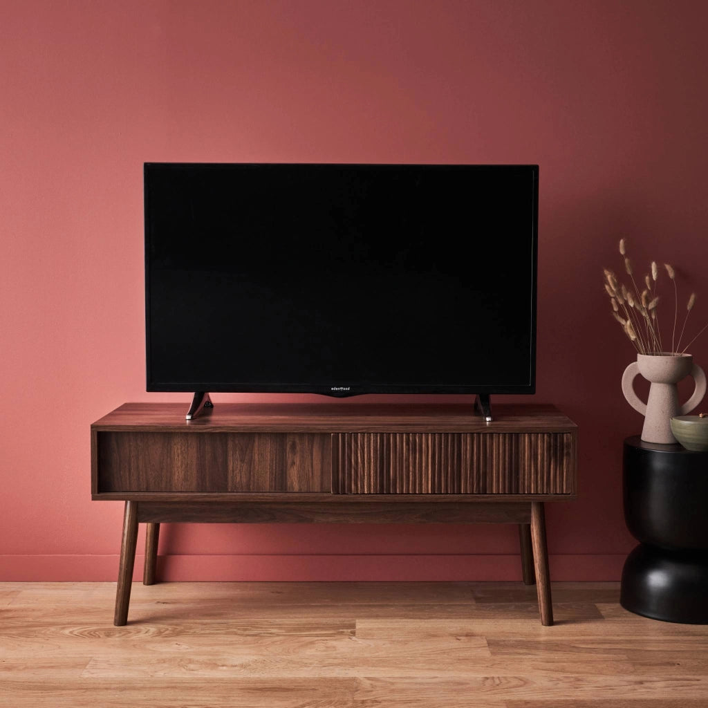 Mobile tv scandinavo a 2 ante effetto legno, 115cm, marrone scuro