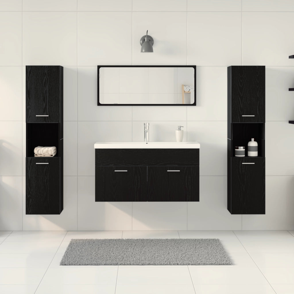 Set di Mobili per Bagno 5 Pezzi Rovere Nero Legno Ingegnerizzato