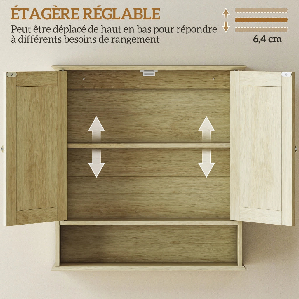 Armadietto da Bagno con Specchio ¨C zephmum ¨C Legno Naturale 56x13x58 cm