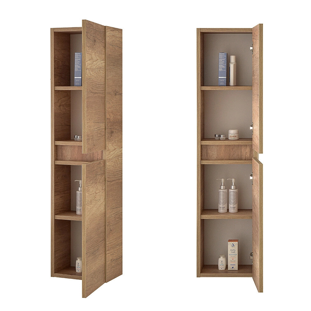 Mobile bagno sospeso 80 cm rovere naturale con lavabo e pensile Nadia