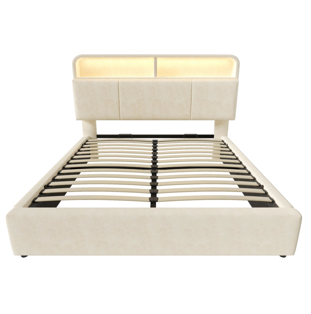 Letto matrimoniale 140x200 con materasso, LED e ricarica USB