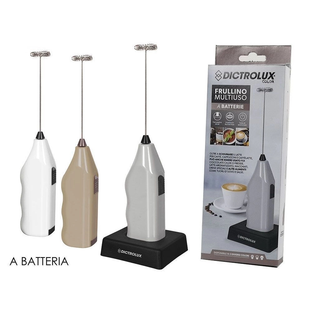 Trade Shop - Frullino Multiuso A Batterie Schiumino Monta Latte Cappuccino Caffe' 3 Colori Con Base -
