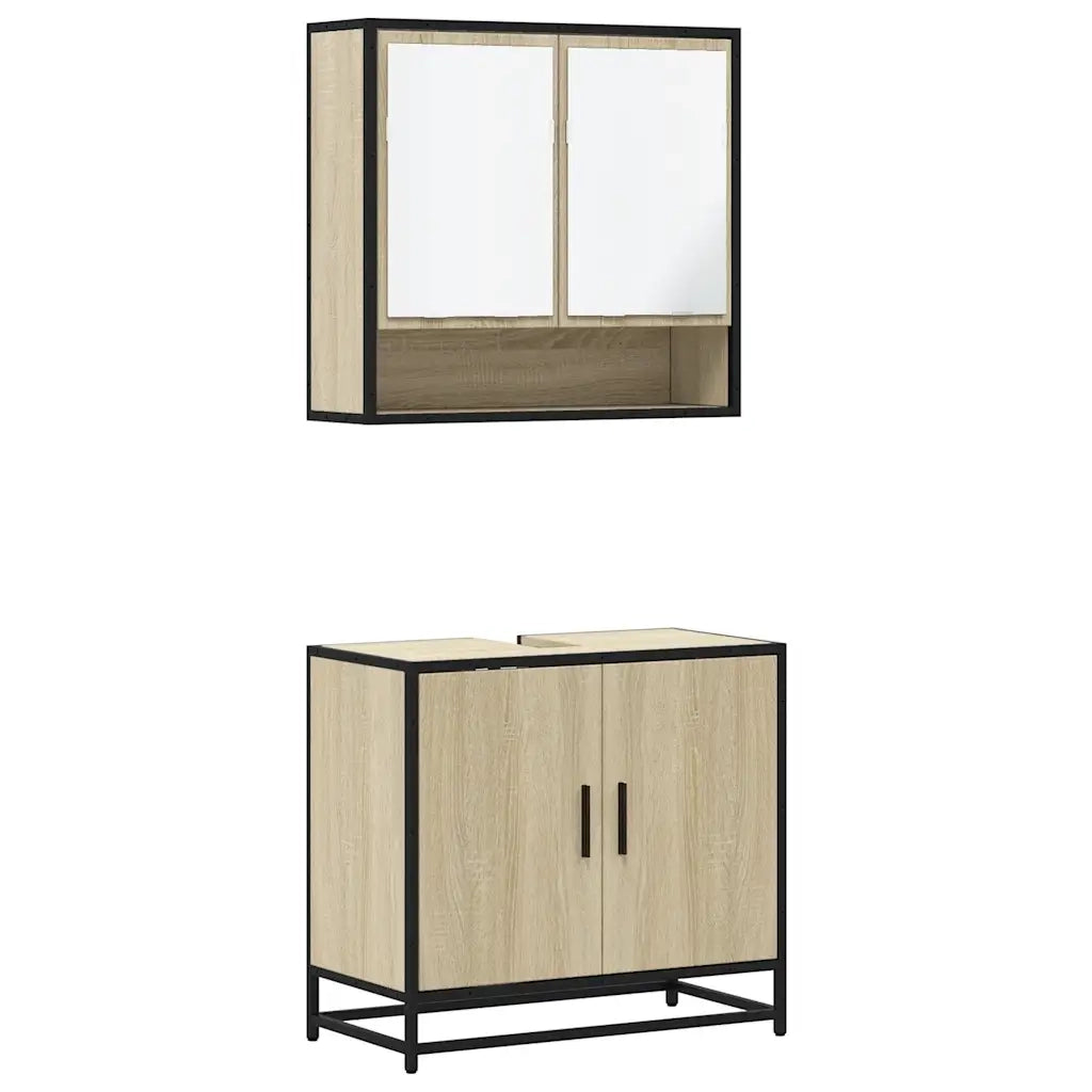 Set Mobili da Bagno 2 pz Rovere Sonoma in Legno Multistrato
