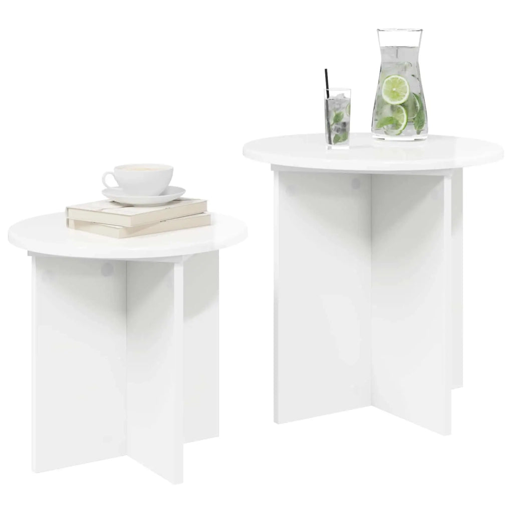 Set tavolini 2 pcs Bianco Lucido Legno ingegnerizzato