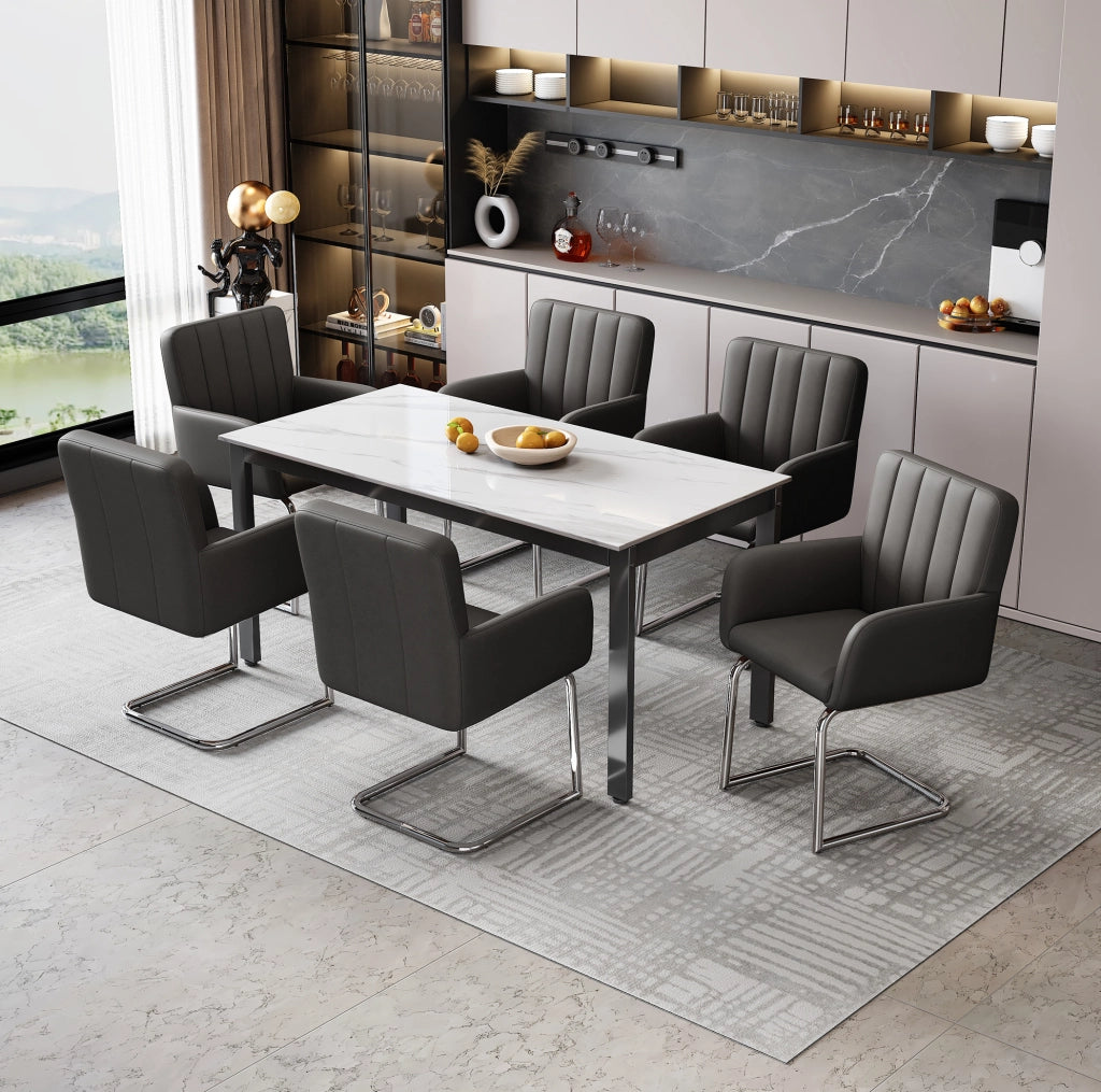 Set di 6 sedie da pranzo ergonomiche in similpelle e metallo nere