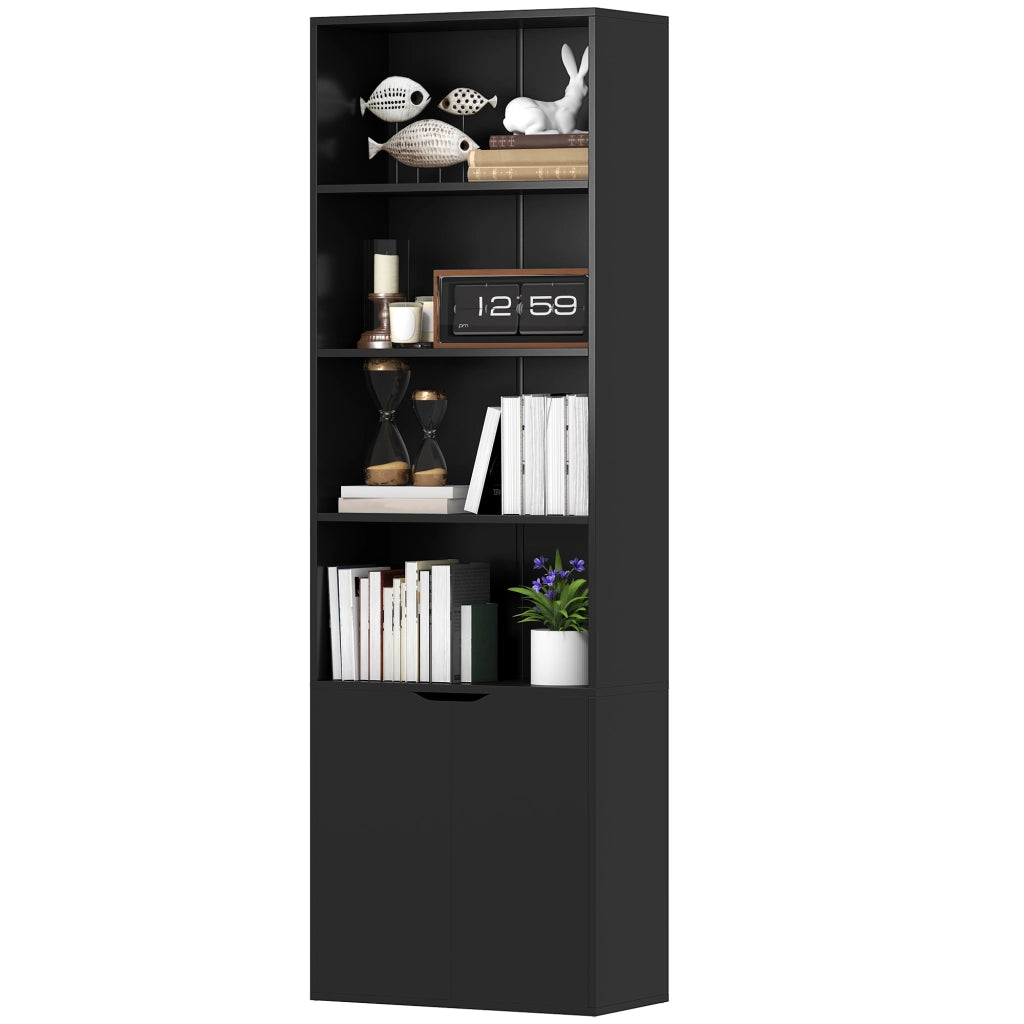 Libreria con Ante e Ripiani Aperti ¨C Zephmum ¨C Nero 59x29x180 cm