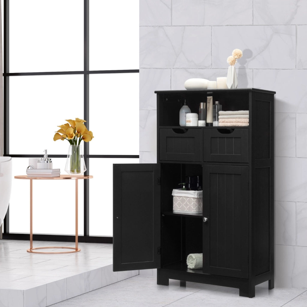 Armadio del bagno con una mensola aperta-Mobiletto da bagnoCredenza per cucina con 2 ante e 2 cassetti Nero