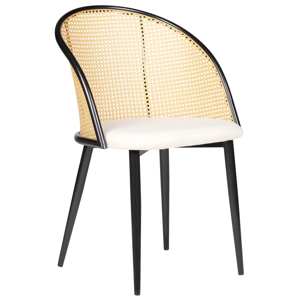 Set di 2 sedie da pranzo con seduta in tessuto e struttura in metallo effetto legno con intreccio viennese stile retrò soggiorno