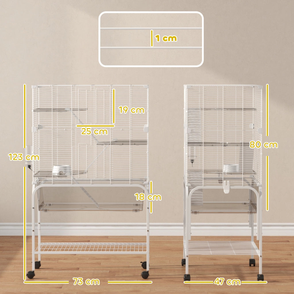 Gabbia per Animali Piccoli 4 Livelli con Ruote ¨C zephmum ¨C 73x47x123 cm Bianco
