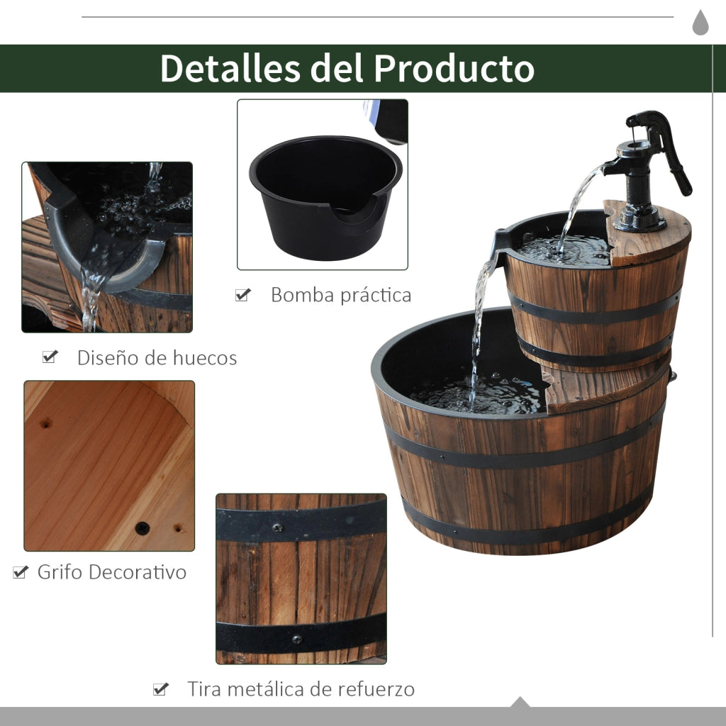 Fontana da Giardino a Cascata 2 Livelli ¨C Zephmum ¨C 44.5x44.5x58.5 cm Legno Naturale