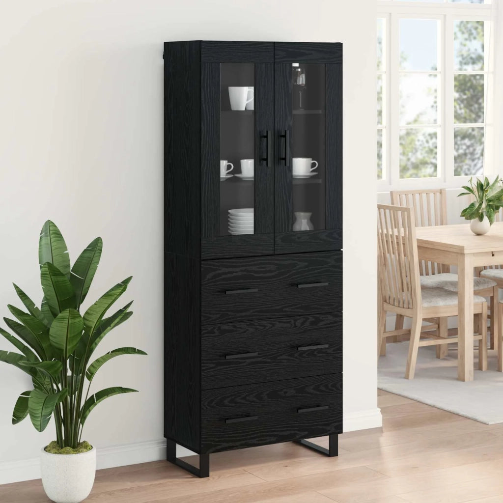 Credenza 2 pcs Rovere Nero Legno Stratificato e Vetro 3416221