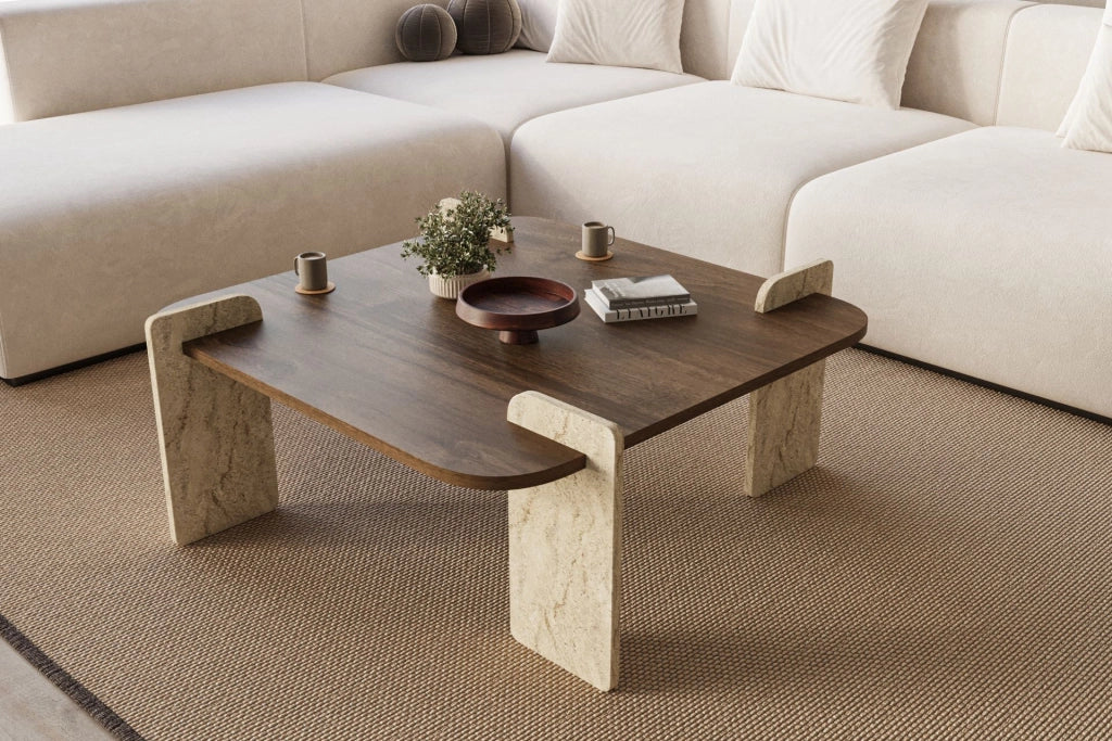 Tavolino in legno "Afrolli" - 90 x 90 x 35 cm - Marrone