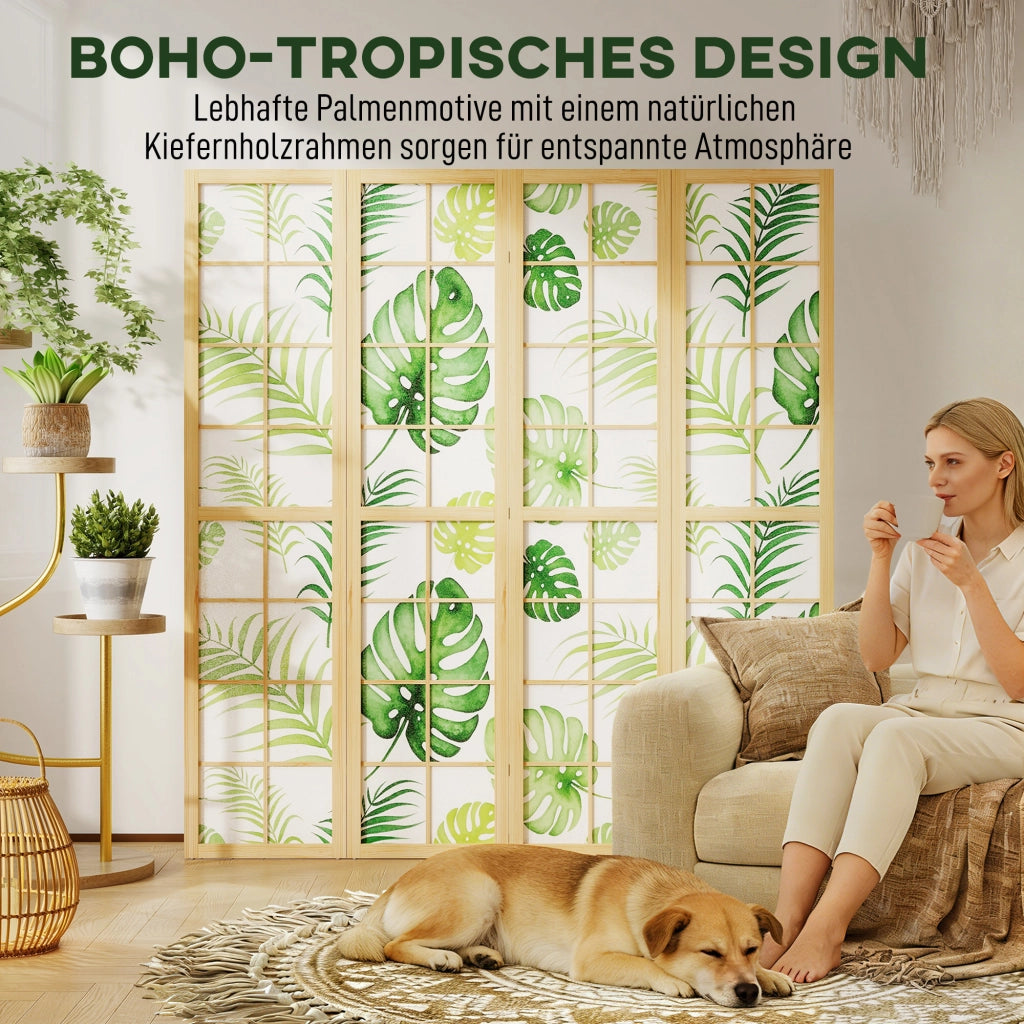 Paravento pieghevole in legno con motivo tropicale ¨C zephmum ¨C Verde 180x150 cm