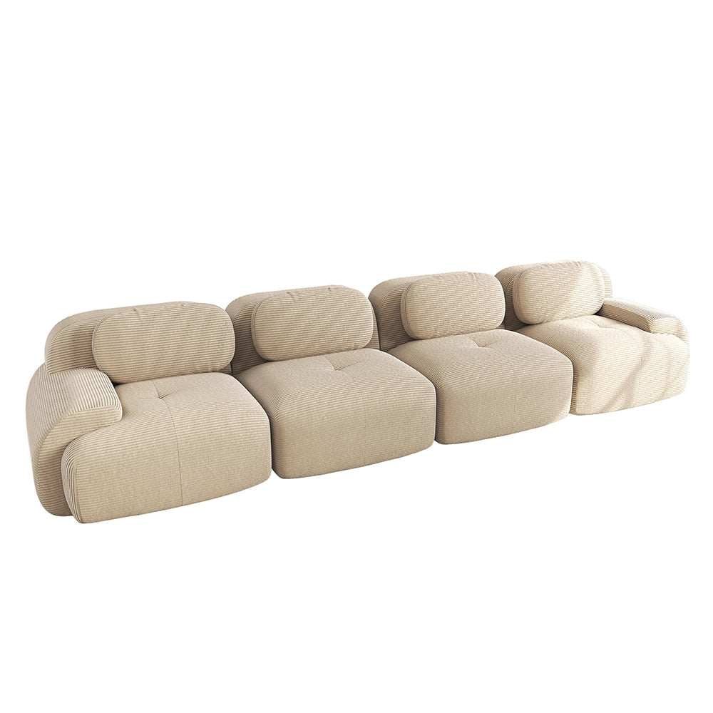 Divano 4 posti in velluto - Xylo - Imbottitura 32D, sottovuoto, modulabile, adatto animali, beige