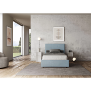 Letto imbottito 1 piazza e mezza 120x190 cm Mika - Con rete,Microfibra,Azzurro