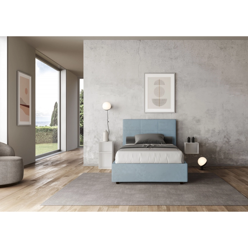 Letto imbottito 1 piazza e mezza 120x190 cm Mika - Con rete,Microfibra,Azzurro