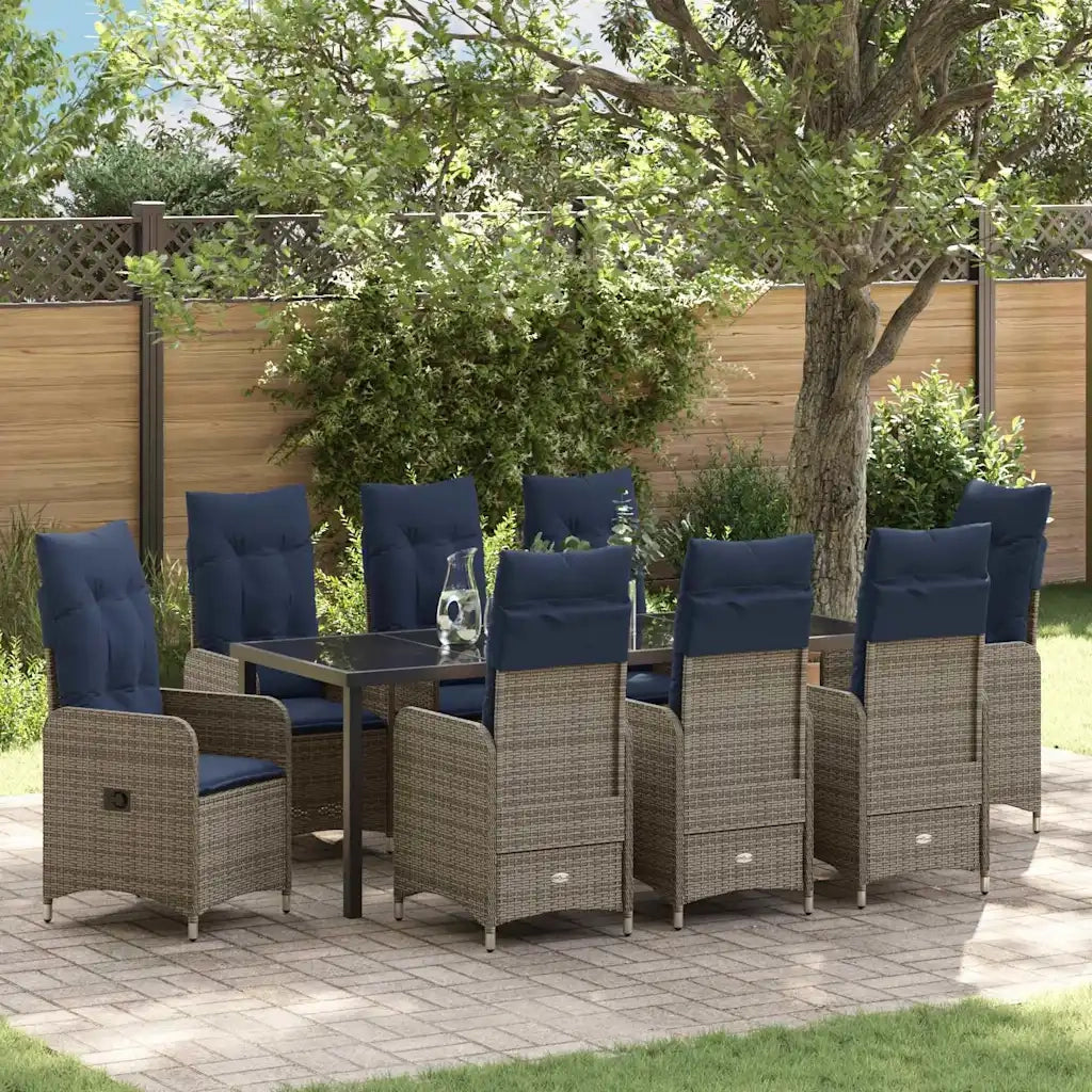 Set da Pranzo per Giardino con cuscino 9 pcs Nero polyrattan 3379666