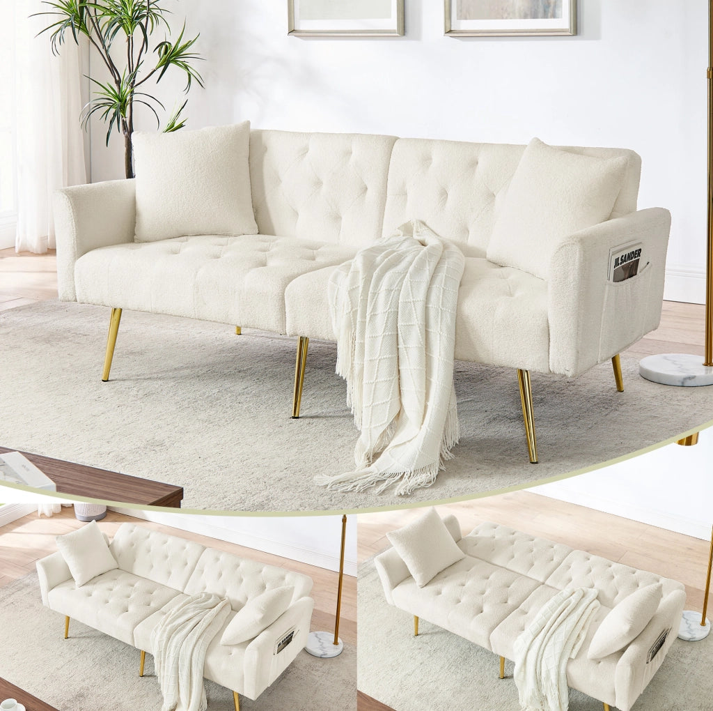 Divano a due posti in teddy fleece con schienale regolabile a 3 posizioni; beige