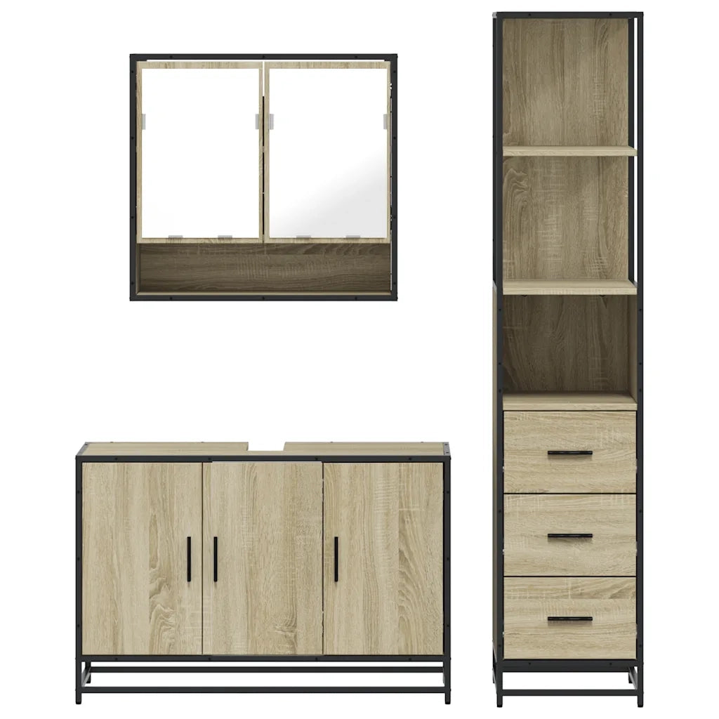 Set Mobili da Bagno 3 pz Rovere Sonoma in Legno Multistrato