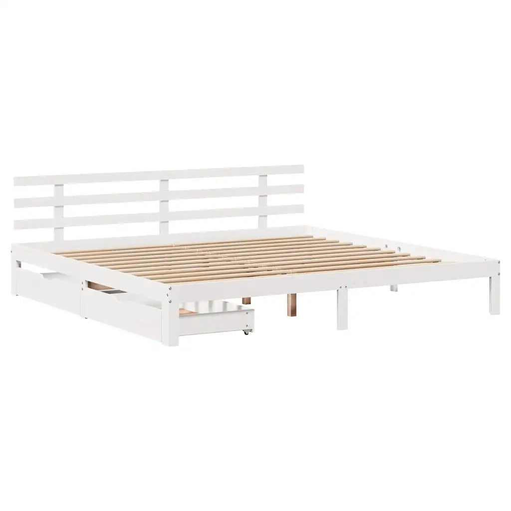 Giroletto con Cassetti Bianco 180x200 cm Legno Massello di Pino 3302017