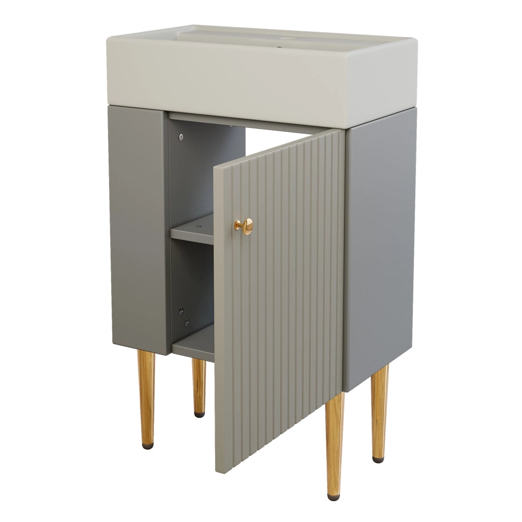 Mobile sottolavabo bagno con lavabo in ceramica lucida piano integrato in MDF grigio e bianco 68,5 × 52,6 × 32,28 cm