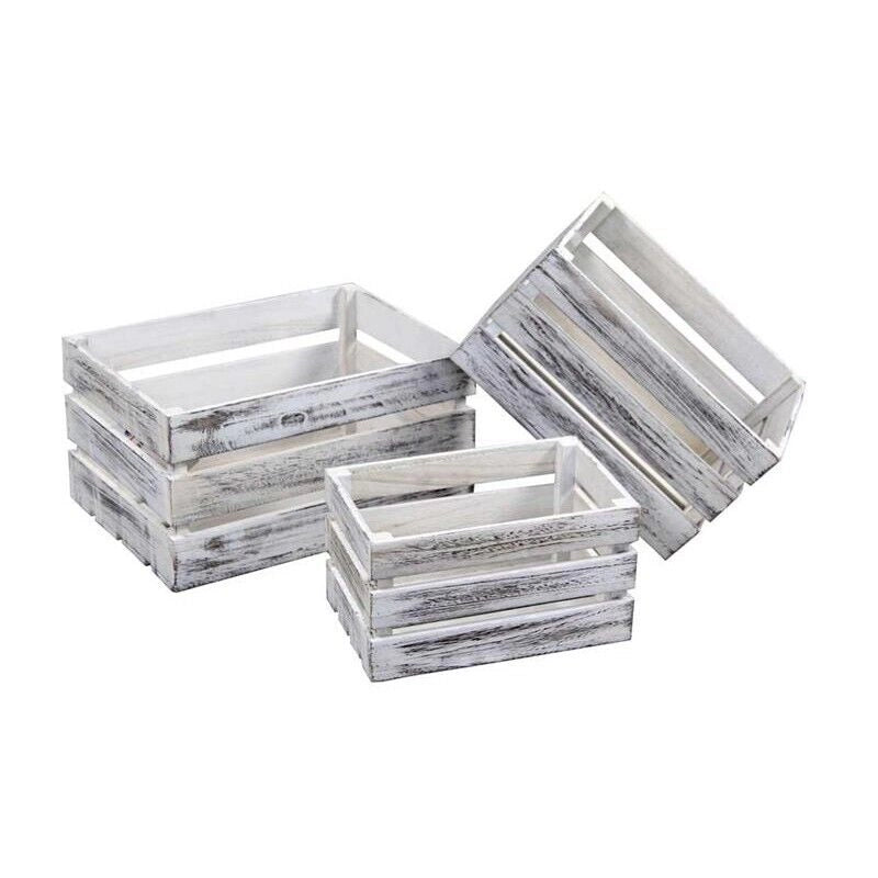 MAURY'S SET 3 CASSETTE DA ARREDO IN LEGNO BIANCO ANTICATO 15/18/20