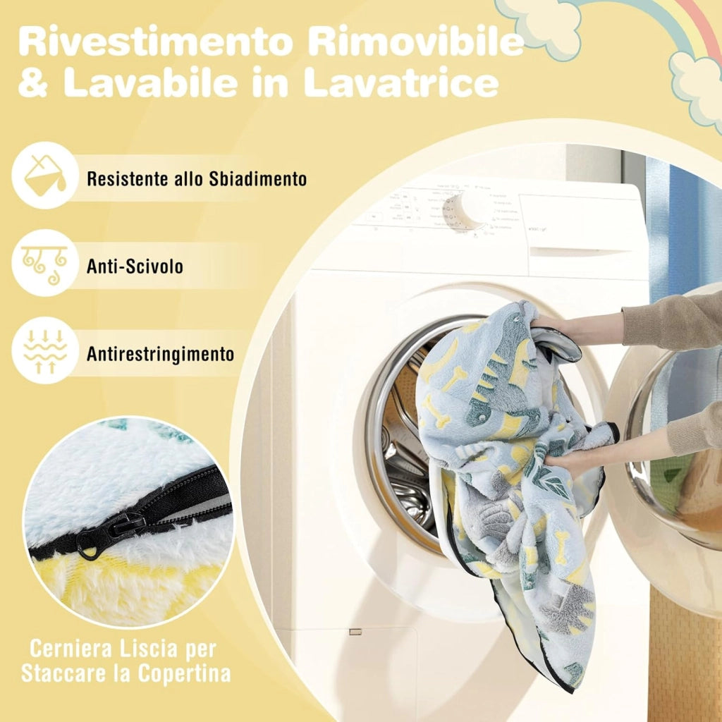 Divano Cuscino per Bambini Pieghevole 2 in 1, Poltrona Schienale Pieghevole per Bambini con Motivi Luminosi nel Buio, Divano Pieghevole per Camera da Letto e Soggiorno (Dinosauro blu)