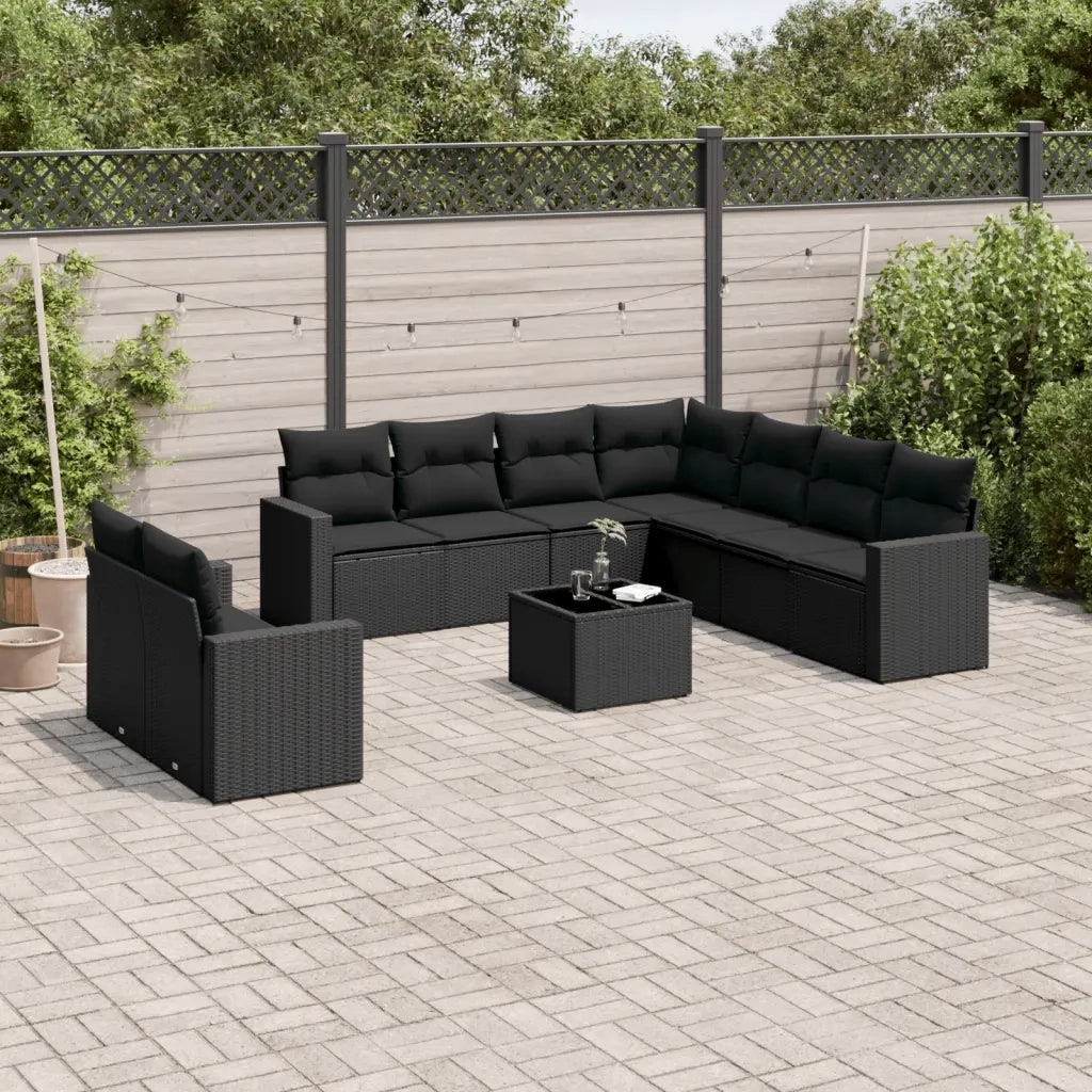 Set Divani da Giardino 10pz con Cuscini in Polyrattan Nero 3219145