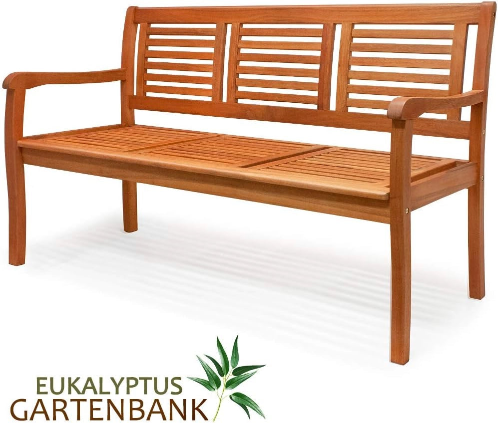 Panchina da giardino Bologna in Legno di Eucalipto Resistente 153x60x90cm Portata 480kg Panca da Esterno 3 Posti