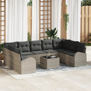 Set da Giardino 10 Pezzi con Cuscini Grigio Polyrattan