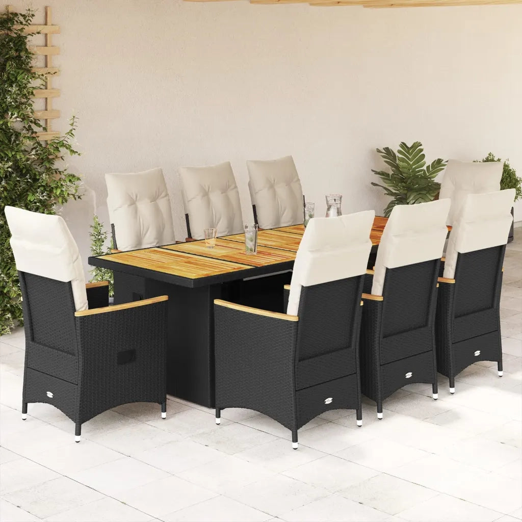 Set BistrÃ² da Giardino 9 pz con Cuscini in Polyrattan Nero