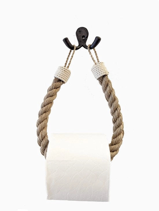 Accessori per bagno in stile bohemien con nodo in juta e montaggio a muro, tema nautico, design rustico