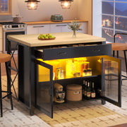 Tavolo da Bar con Piano in Legno e LED ¨C MINIMAL ¨C Nero, Altezza Regolabile