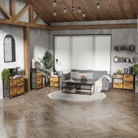 Cassettiera a 3 Cassetti in Tessuto Rimovibili e 2 Ripiani, Stile Industriale, Legno e Metallo, 44 x 29 x 92 cm, Marrone
