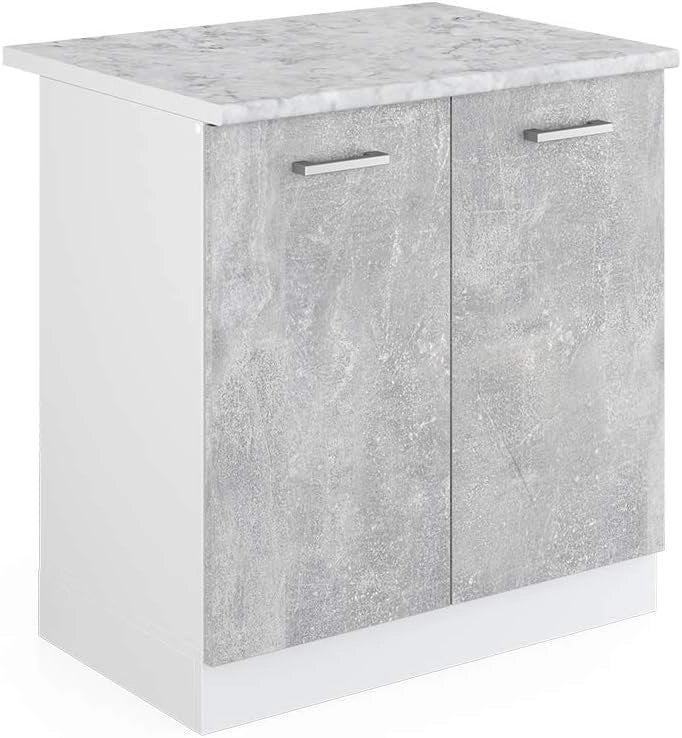 Mobile lavello cucina R-Line, Calcestruzzo, 80 cm, PL Marmo, per la libera combinazione all'interno di sistemi cucina modulari