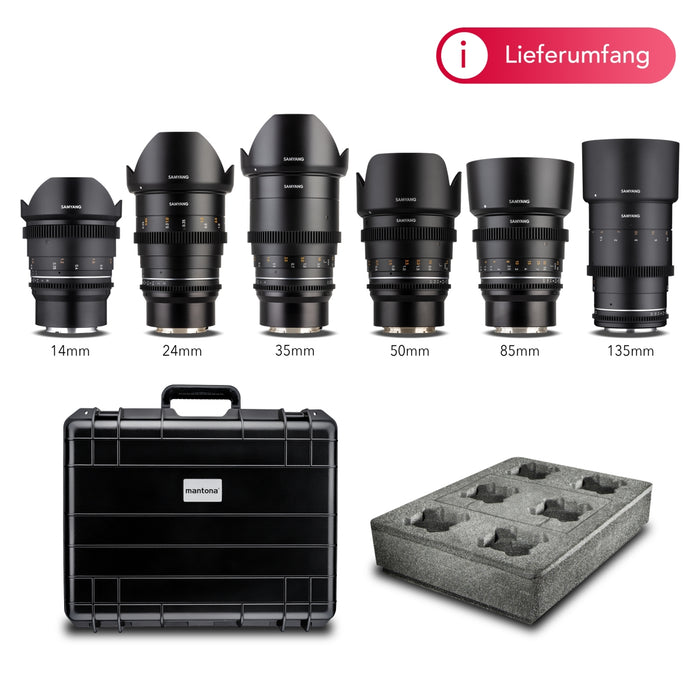 MF 14mm/24mm/35mm/50mm/85mm/135mm MK2 VDSLR Video Lenses Case Set per Sony E