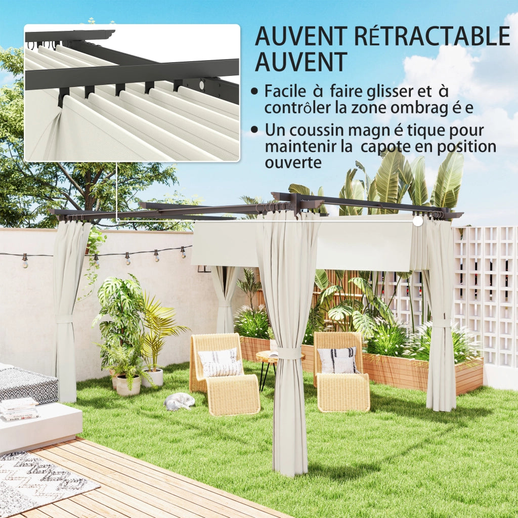 Pergola con Tetto Retrattile e Tende ¨C zephmum ¨C Grigio 300x300 cm