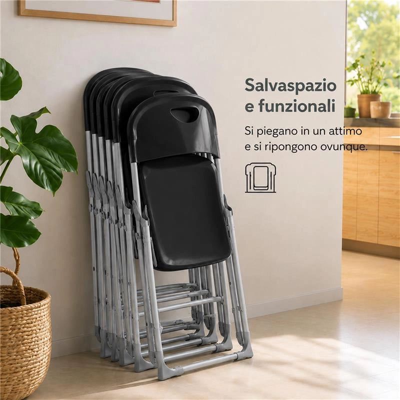 MAURY'S SET 4 SEDIE PIEGHEVOLI IN POLIPROPILENE COLORE NERO - 83X48X41 CM