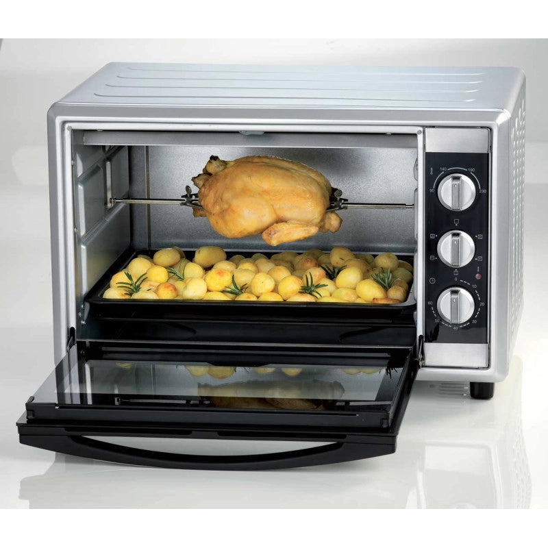 Forno elettrico ventilato con girarrosto 45L - Doppio vetro - Max 230° - 1800W - Acciaio Inox