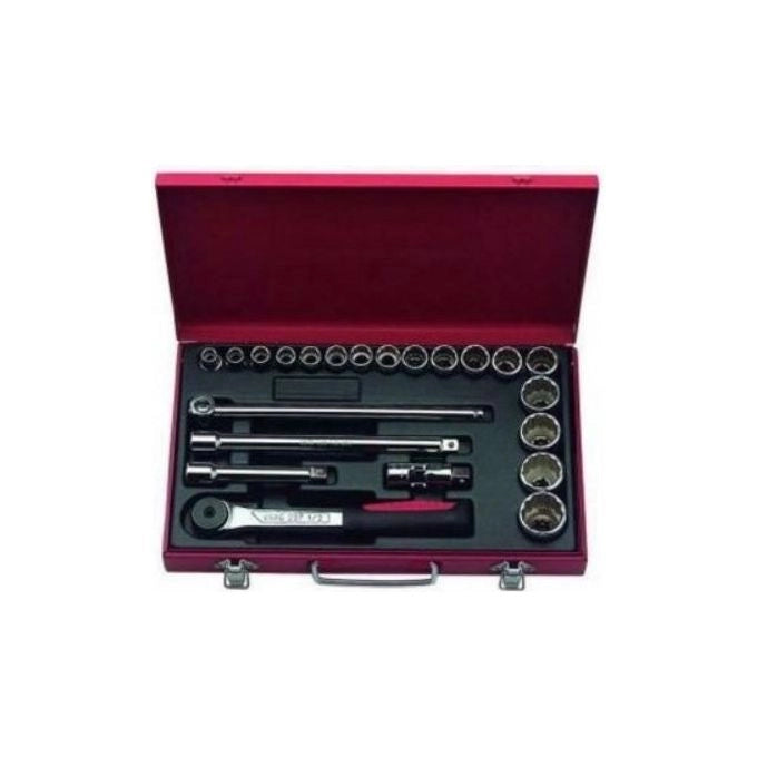 USAG 18022 Cassetta Chiavi Bussola 8 chiavi esagonali da 46 a 80 mm 2 prolunghe 1 cricchetto reversibile 1 leva a T materiale metallo uso professionale colore Nero