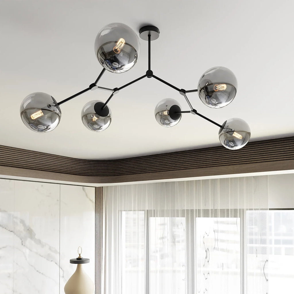 Plafoniera Minimal Iperione Acciaio Nero Grigio 6 Luci E14 Ip20