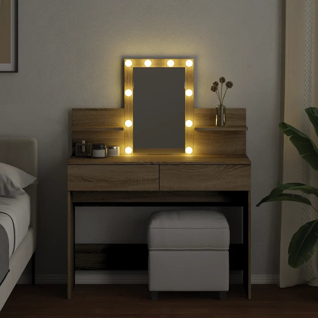 Toeletta | Tavolo da Trucco con LED Rovere Sonoma 100x40x130 cm