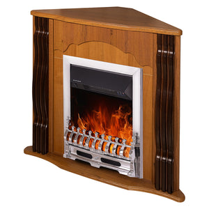 Camino Elettrico da Pavimento ad Angolo 88,2x95x47,3 cm Effetto Fiamma 2000W Clasic & Galileo silver Noce