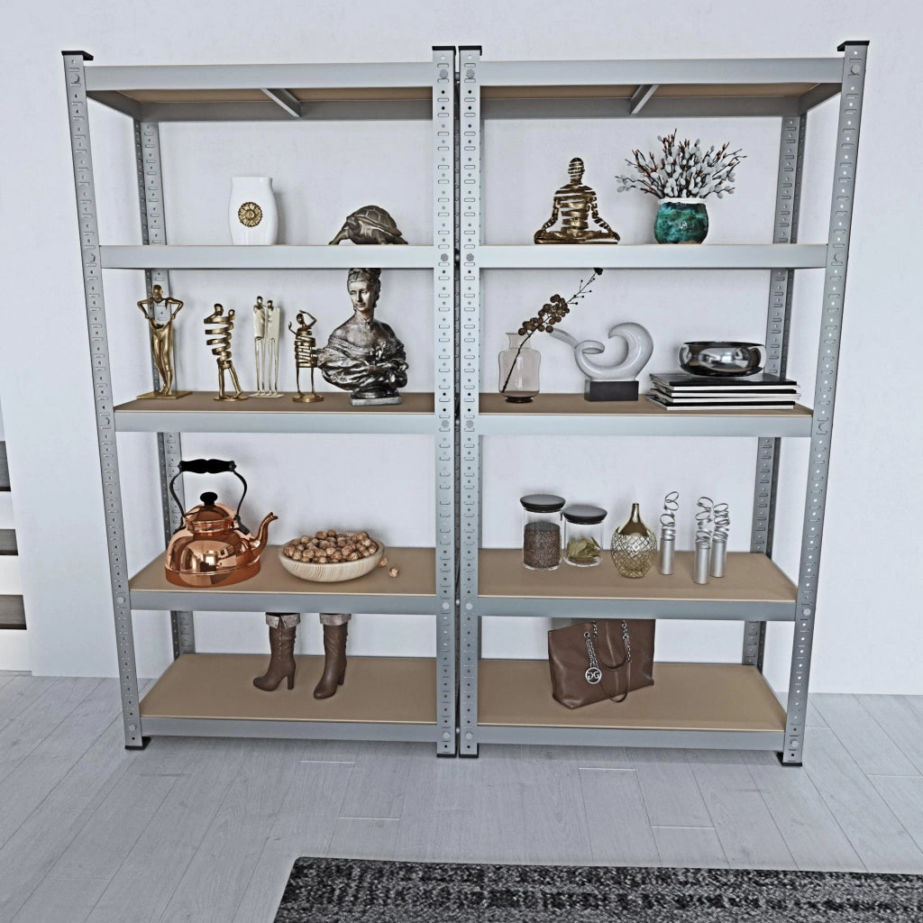 Set Di 3 Scaffali In Metallo E MDF Ad Alta Portata Fino A 875 Kg Con 5 Ripiani Regolabili Ideale Per Garage Officina Cantina Capannone Magazzino Design Modulare 180 X 90 X 40 Cm