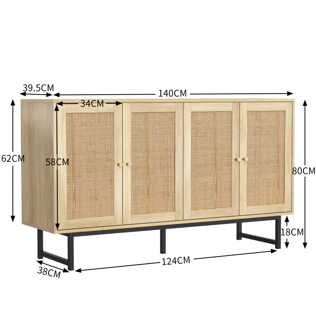 Credenza con 4 Ante e Ripiani Regolabili per Soggiorno Sala da Pranzo in Truciolato 140 × 39;5 × 80 cm Legno