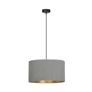Sospensione 1 Luce Ganesha In Acciaio Nero E Paralume In Tessuto Grigio