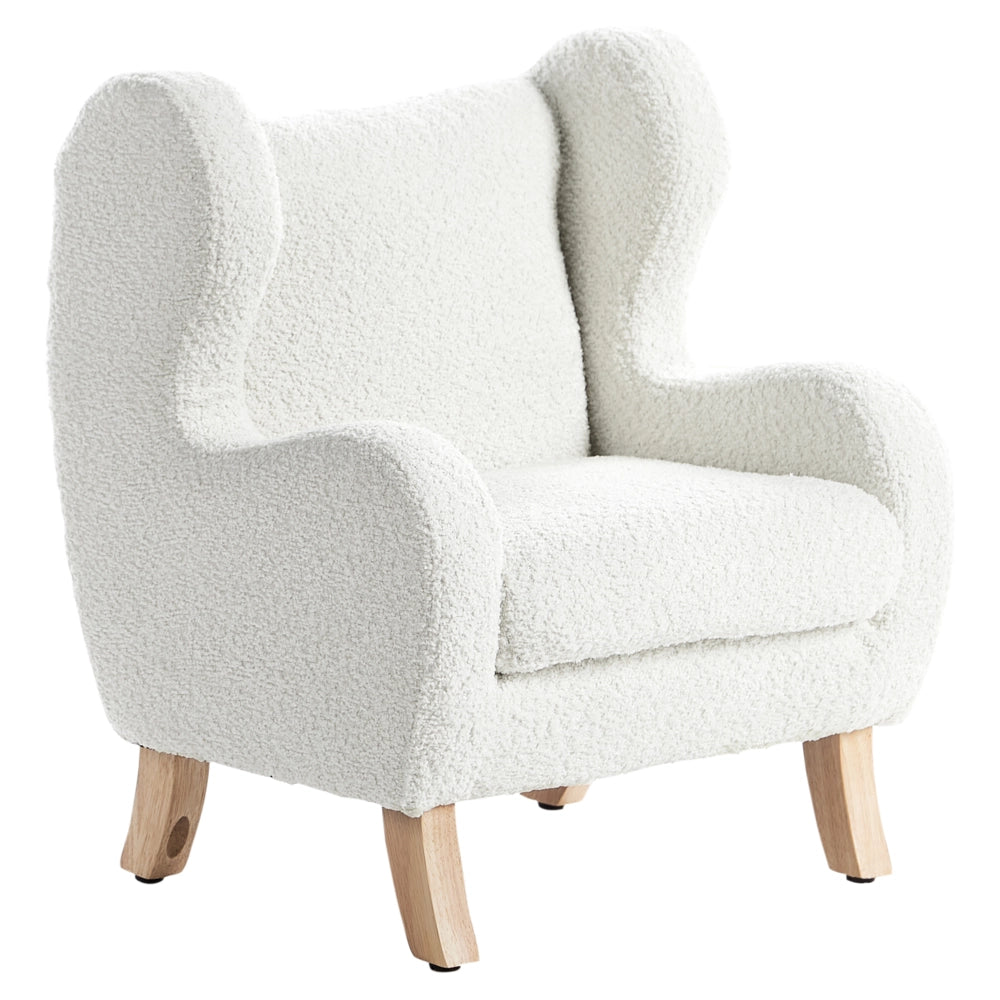 Sedia imbottita in bouclé bianco sporco con braccioli Sedile per bambini Design moderno