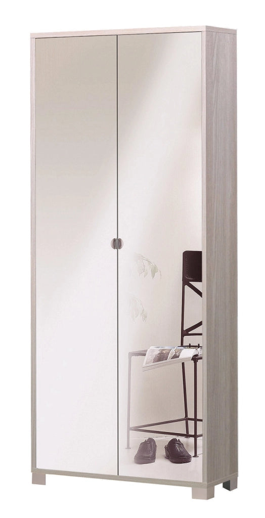 Armadio 2 Ante con Specchio 83x190x29 cm Olmo Chiaro