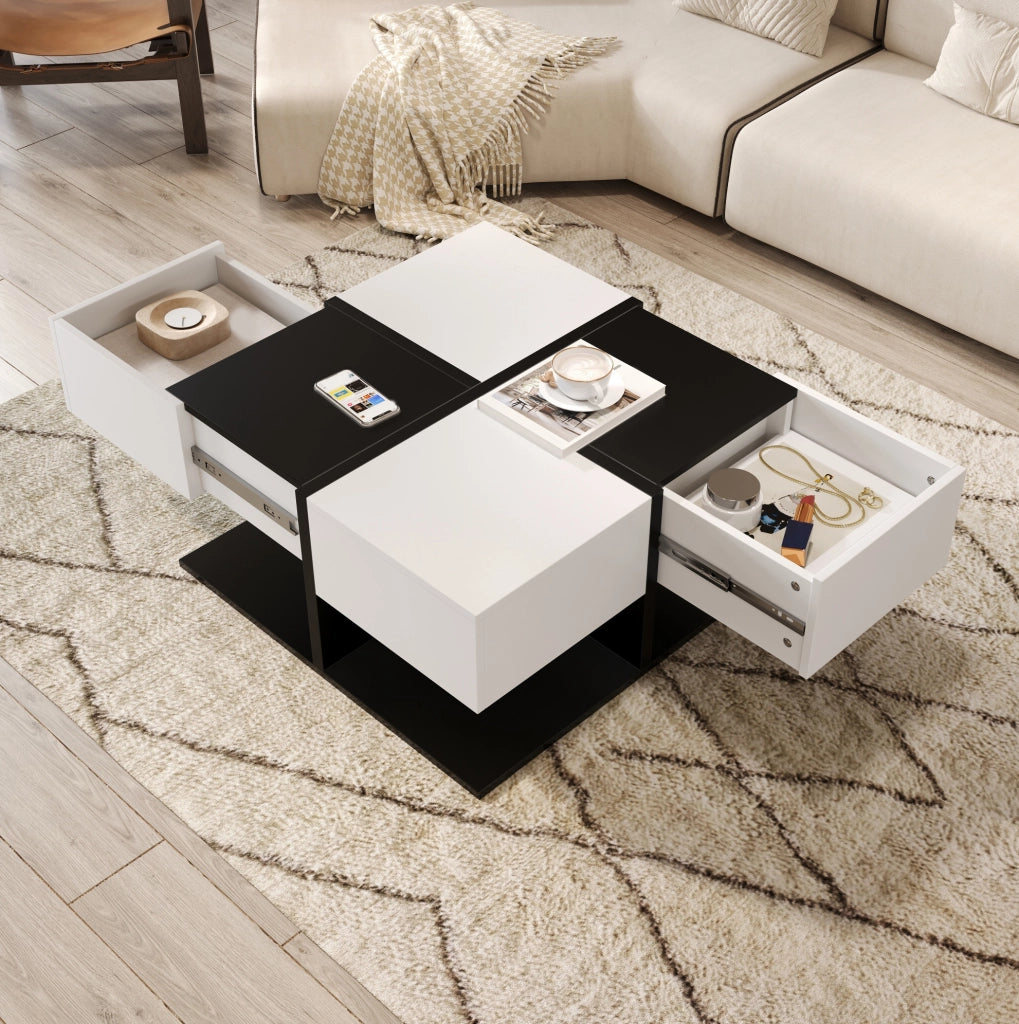 Tavolino da caffè quadrato bicolore con 2 cassetti 70x70 cm