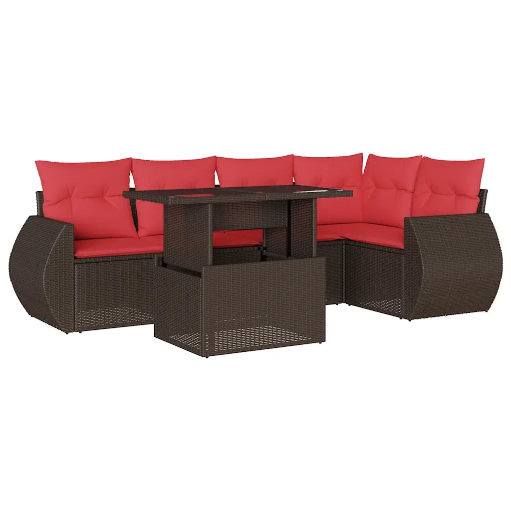 Set Divani da Giardino 6 pz con Cuscini Marrone in Polyrattan 3268524